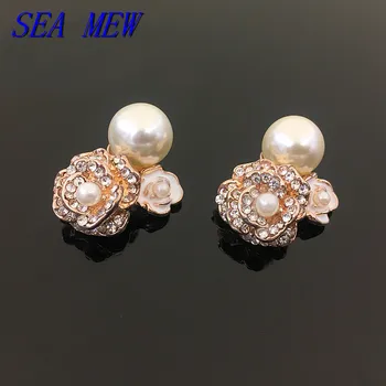

10PCS 20*30mm Fashion Metal Alloy KC Gold Imitation Pearl Crystal Rhinestone Flowers Connectors Charm For Jewelry Making