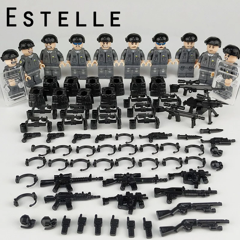 

10pcs Special Forces Soldiers Figures SWAT Building Blocks Toys Compatible Legoings Military WW2 Gun Weapon Shield Vest Bricks