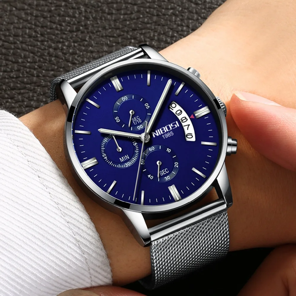 Nibosi Chronograph mens watches top brand luxury leather strap Waterproof sport wrist watches relogio masculino esportive grande (7)