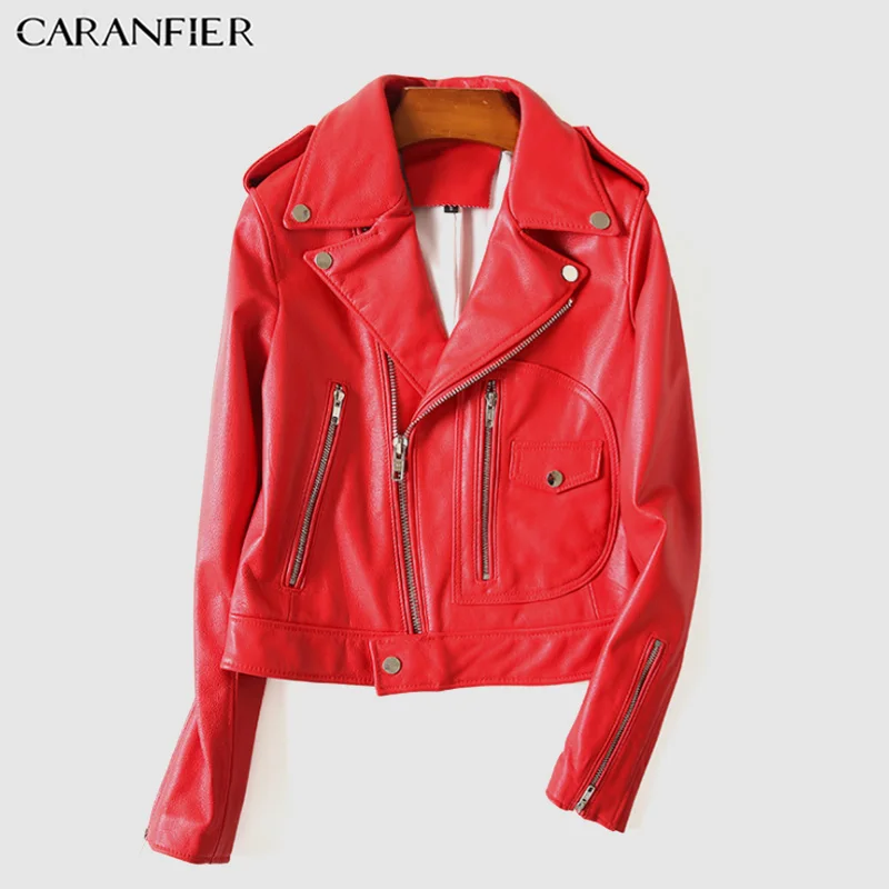 

CARANFIER Women Genuine Sheep Leather Jackets Motorcycle Real Leather Jacket Fashion Wrap Coat Female Ladies Jaqueta Feminina