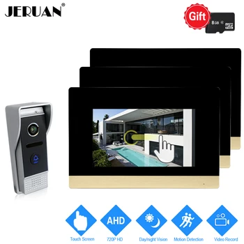 

JERUAN 720P AHD Motion Detection 7`` Touch Screen Video Door Phone Intercom System 3 Record Monitor + HD 110 degree Camera 1V3