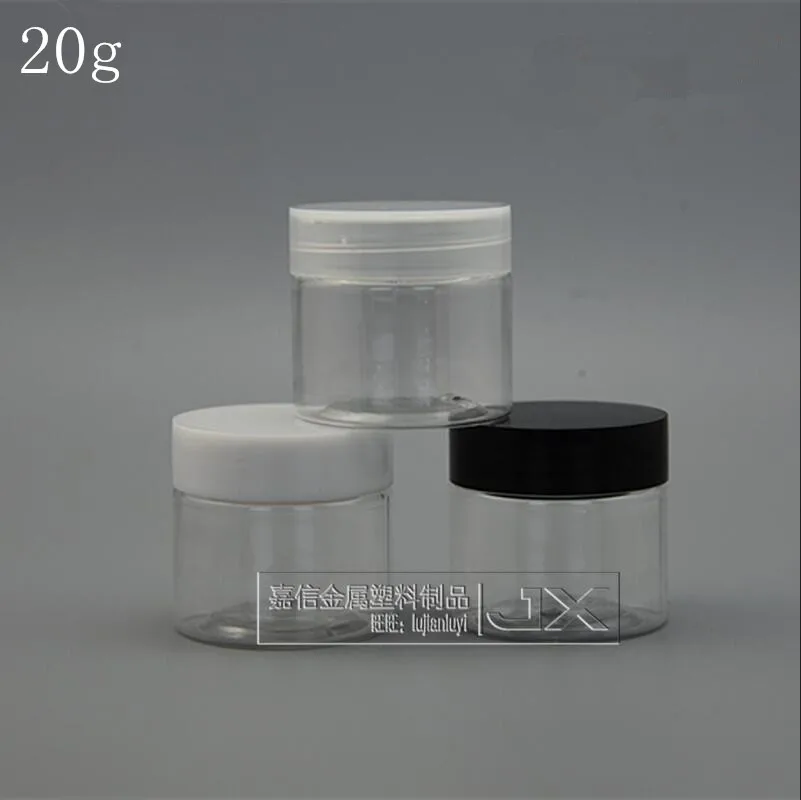 

Free Shipping 20g/ml Clear Lucency Plastic Cream Empty Bottle Black White Clesr Screw Lid Lucency Pill Bath Salt packing Jar