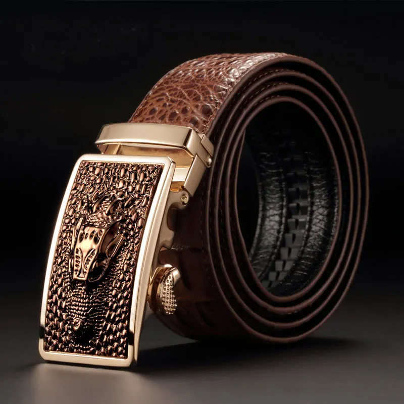 New Ceinture homme Luxury brands Men's leather belt Gold Alligator belt men's belt wholesale automatic buckle Black coffee belt