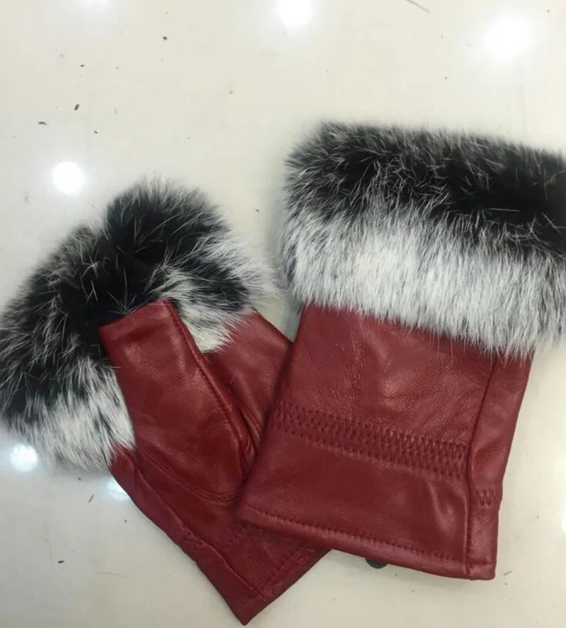 Толстые теплые зимние милые корейские меховые перчатки из кроличьей шерсти и овчины, женские перчатки без пальцев из натуральной кожи, перчатки для вождения G197