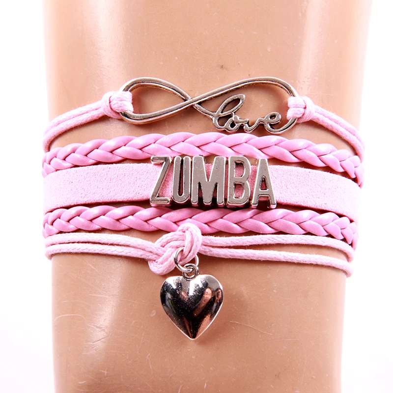 Браслет Infinity Love ZUMBA из искусственной кожи, плетеные браслеты, браслеты-шармы с веревочками для женщин и мужчин, ювелирные изделия черного, красного, розового, синего цвета