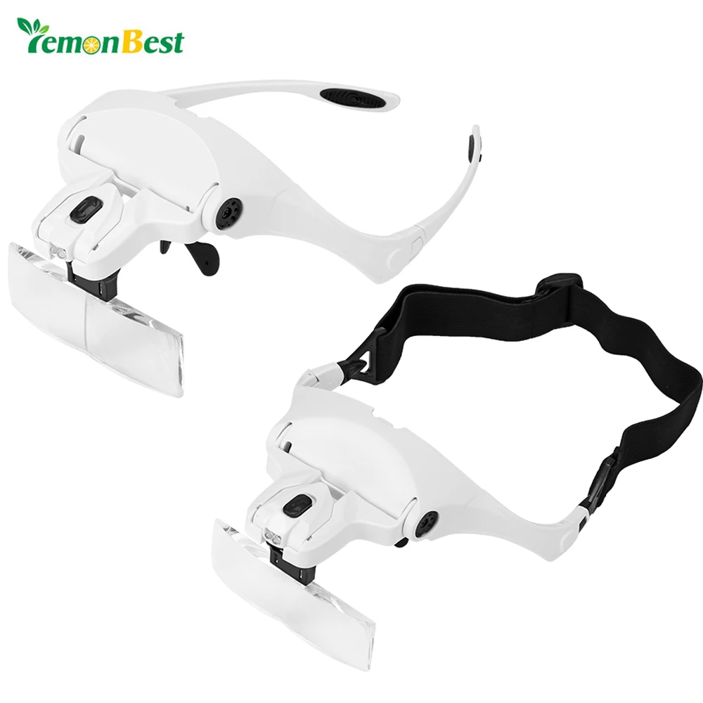 

Lemonbest 2-LED Visor Magnifier Glasses Magnifying Glass Repair Jeweler Magnifier Tools with 5 Replaceable Lens Headband