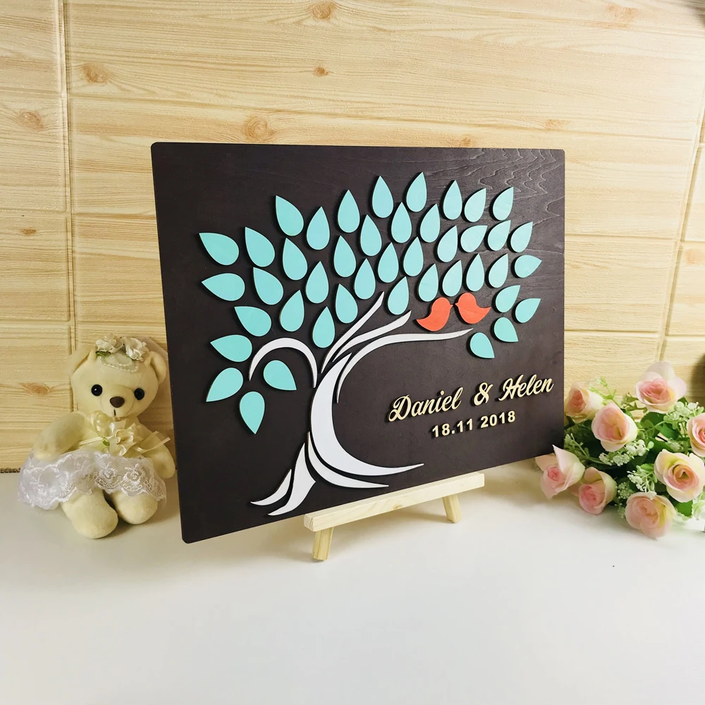 3D Tree Custom Wedding Wooden Guest Book ,Custom Name & Date,Wedding Decor Unique Wedding Guest Book, Tree Of Life Wedding Gift (2)