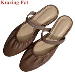 Krazing Pot/Новое поступление, женские туфли-мюли из кожи с натуральным лицевым покрытием, с квадратным носком, без шнуровки, на низком каблуке