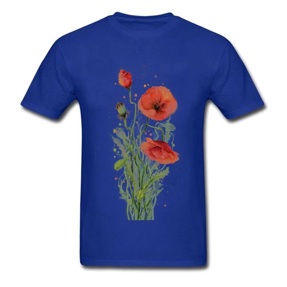 100% Cotton Young Short Sleeve Red Poppies Watercolor T-Shirt Summer Tops Shirt Plain Crazy Crew Neck Tee-Shirts Red Poppies Watercolor blue