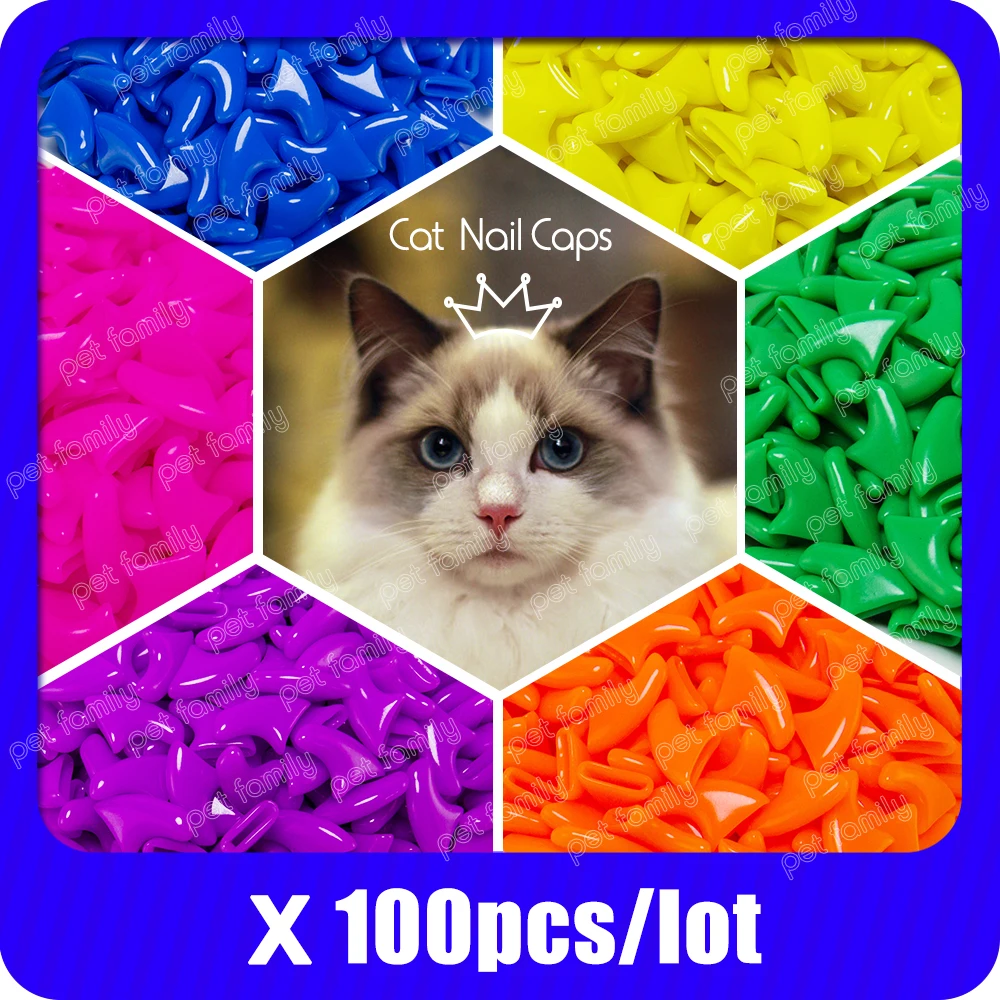 

100pcs / lot Cat Nail CapsSoft Nail Protector soft cat pawControl Pets Silicon Nail caps with free 5Adhesive Glue + 5Applicator