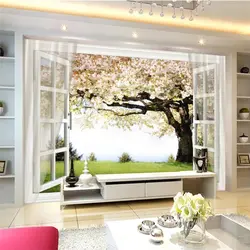 Beibehang пользовательские 3d обои фрески гостиная спальня вишня окна 3D росписи ТВ фоне стены набор украшения