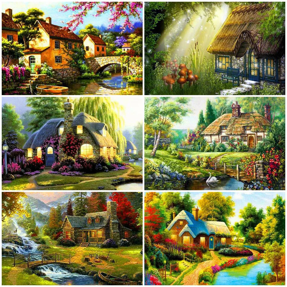 

Evershine Diamond Painting New Square Stones Scenery Diamond Embroidery Full Display Country House Rhinestones Pictures Beadwork