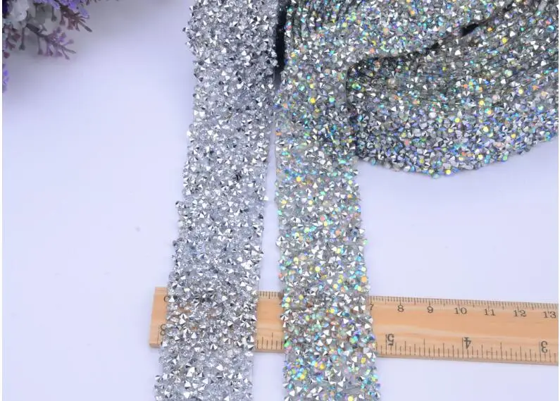 

1 Yard Hot Fix Glitter dress Rhinestones Motifs Ribbon Crystal iron on patches applique hotfix strass Sewing & Fabric 3cm wide