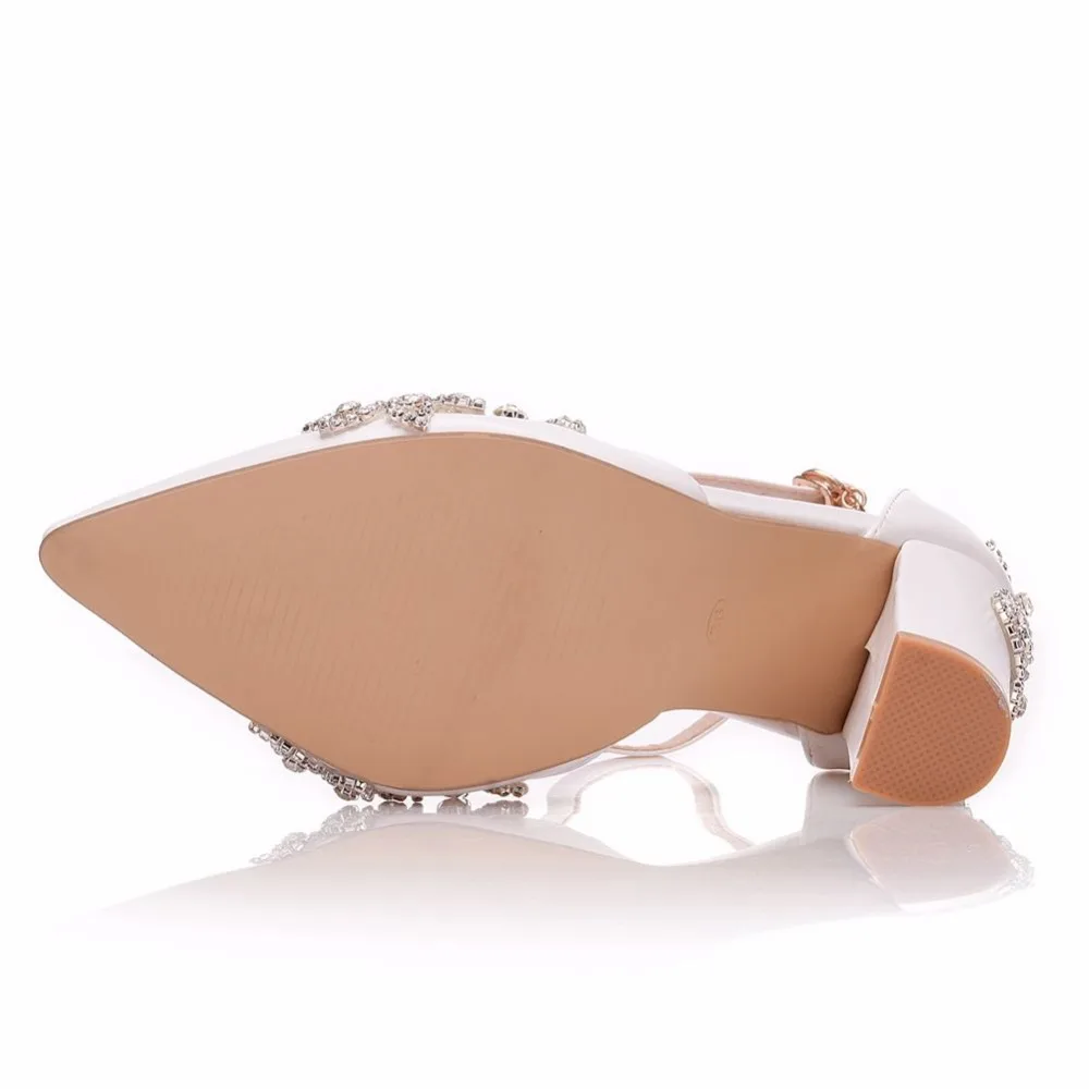 Crystal Queen White 11CM Rhinestone Sandals Pointed Shoes Women Sweet Luxury Platform Wedges Shoes Wedding heels High Heels