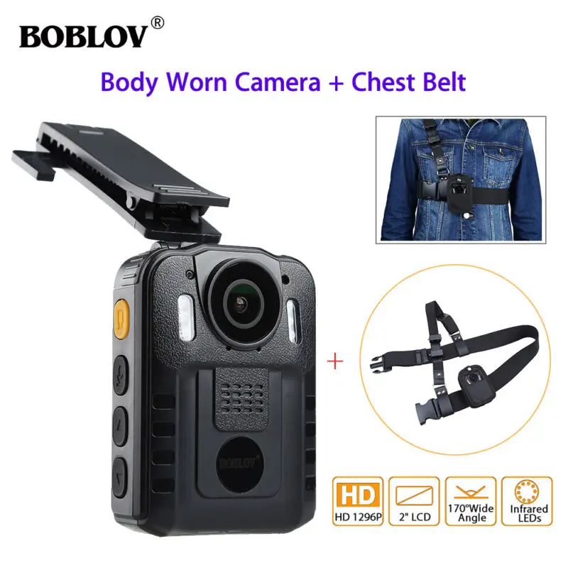 

BOBLOV Body Worn Camera WN9 HD 1296P NT96650 IR Night Vision Security Pocket Police Camera Video Recorder&Belt Strap Kolluk