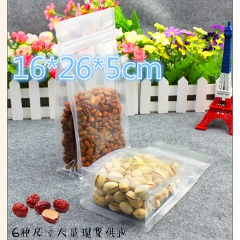 

Retail 16*26*5cm 50Pcs/Lot Stand Up Valve Flat Bottom Organ Bags Clear Plastic Heat Seal Zip Lock Bag For Nuts Snack Package