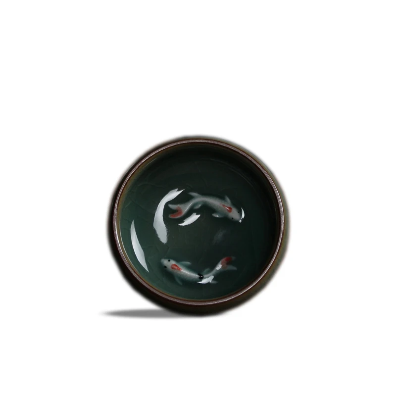 Celadon Карп чайная чашка Longquan Chinse рыбы кунг-фу чашки/Binglie глазури чашки с