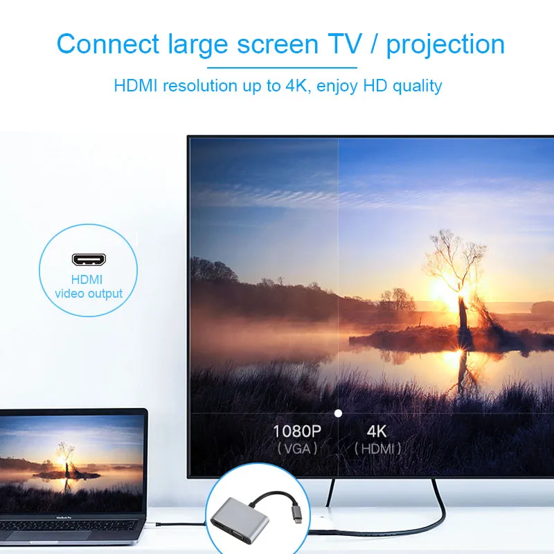 Адаптер Basix USB C на HDMI VGA Тип 4K Thunderbolt 3 для Samsung Galaxy S10/S9/S8 Huawei Mate 20/P30 Pro HDMI|Кабели HDMI| |
