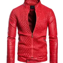 Новинка, мужская приталенная куртка из искусственной кожи черного и красного цвета, мужская повседневная мотоциклетная кожаная куртка на молнии для осени и зимы, S-3XL