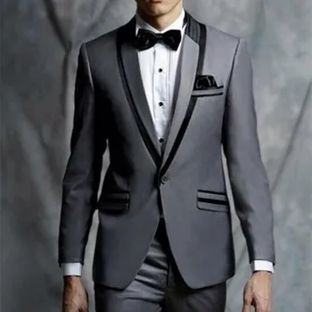Tanie 2020 Najnowszy Garnitur Fasony Spodni Szary Smoking Kurtka Prom Mężczyźni Garnitur Slim Fit Skinny 2 Sztuka Garnitury Na Zamówienie Groom Blazer Terno Masuclino