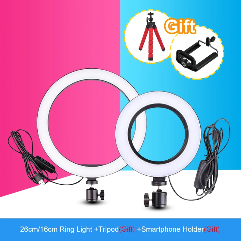 

Photography LED Selfie Light Ring 16/26cm Lighting Dimmable With Tripod Head For Makeup Video Live Studio Youtube