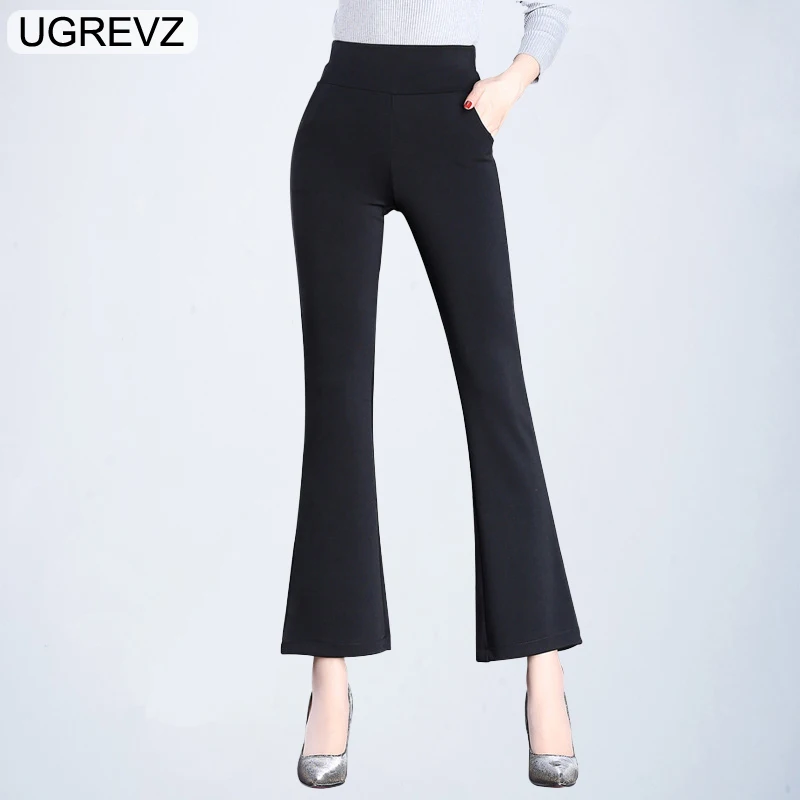 UGREVZ Spring Fashion Ankle Pants Women Flare Pants 2018 New High Waist Pants Bell Bottom Black 
