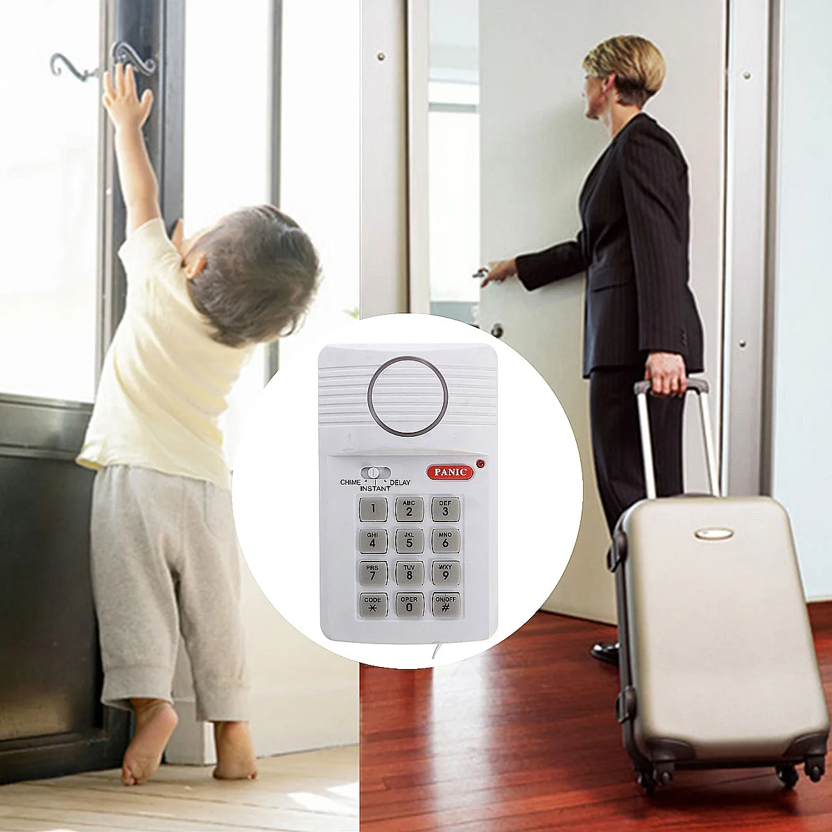 

Security Keypad Door Alarm System With Panic Button For Home Shed Garage Caravan 110dB for Door Shed Garage instant delay Chime