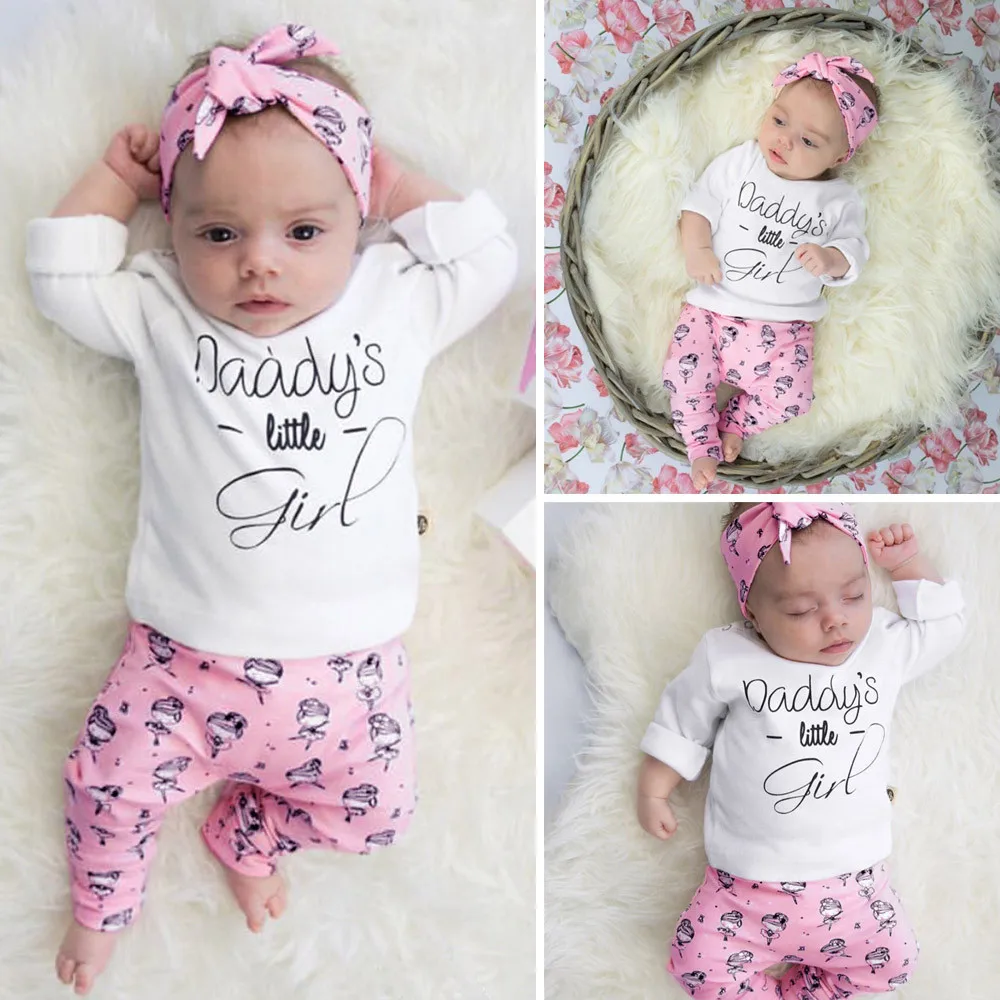 

Newborn Toddler Infant Baby Girls Letter Print Tops Cartoon Pants Outfits Set 2019