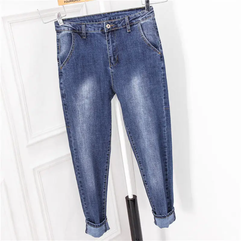 Plus Size Jeans Women Denim High Waist Elastic Boyfriend Jeans Femme Casual Loose Vintage Mom Jeans Streetwear Denim Pants Q1365