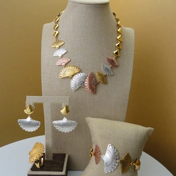 

Yuminglai Dubai Costume Jewelry 24k Gold Fans Design African Jewelry Sets FHK5347