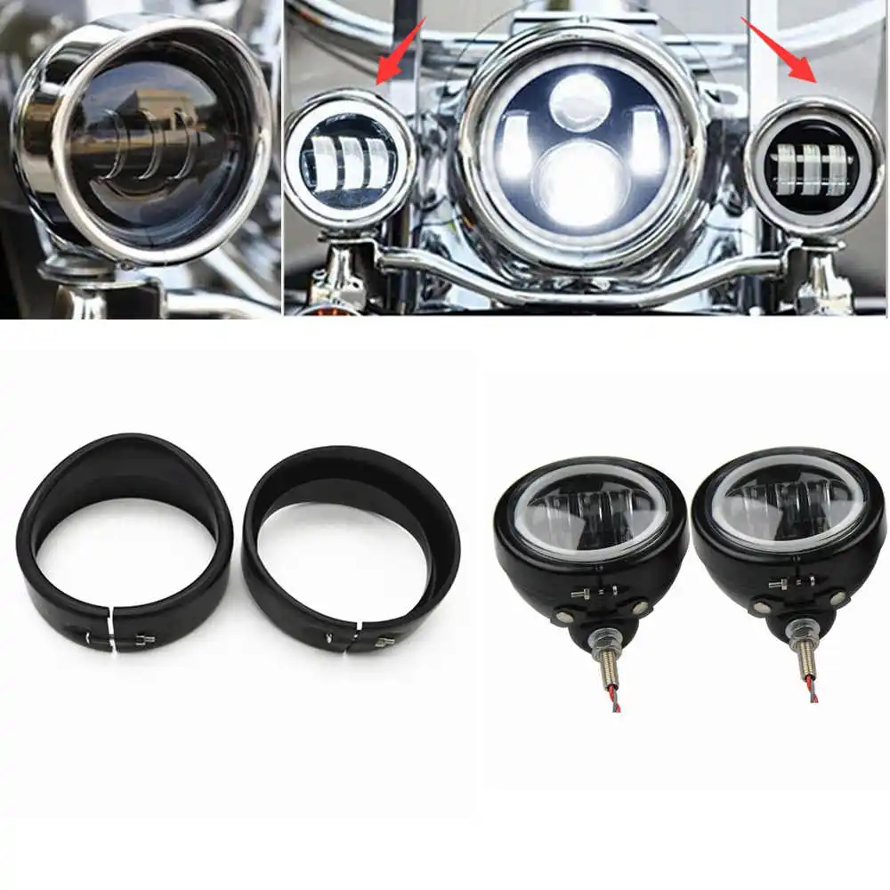 Visor Style Passing Lamp Trim Ring Set For Harley-Davidson 4.5 INCH FOG LAMP.CVjpg.j3pg.Vjpg