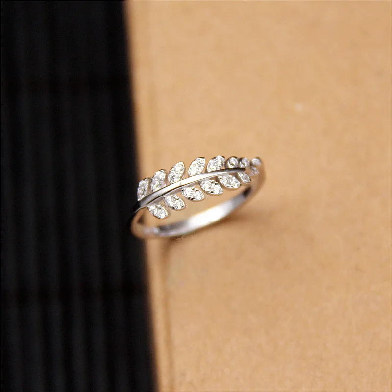 

Fengxiaoling New Fashion High-quality 925 Sterling Silver Jewelry Simple Multiple Zircons Leaves Rings For Women Party Jewelry