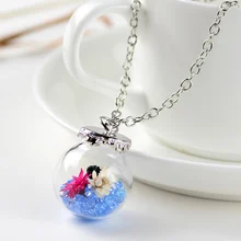 Original Drifting Bottle Lively Pendent Round Glass Necklace Creative Natural Drift Sand Women Dry Flower Necklace Girls Gift chic dry flower necklace for women