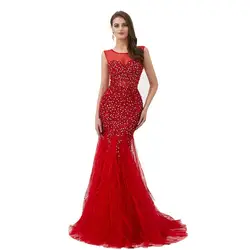 Элегантное Длинное Вечернее платье 2019 Красный vestido de festa Иллюзия официальное платье русалки Выпускные платья халат De Soiree 94696