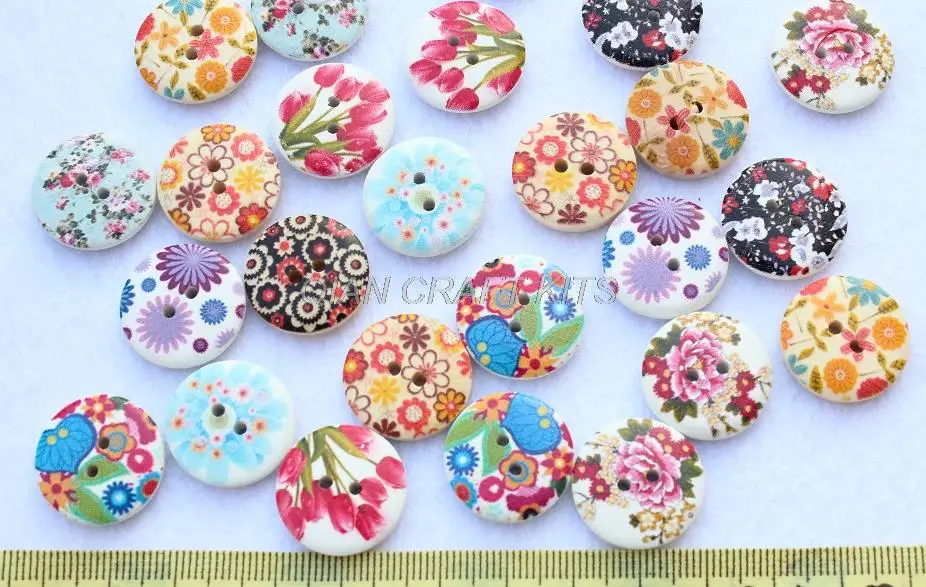 400pcs Multi Colors Buttons natural Wood buttons colorful flowers ornament 20mm with white back DIY floral painting eco friend | Дом и сад