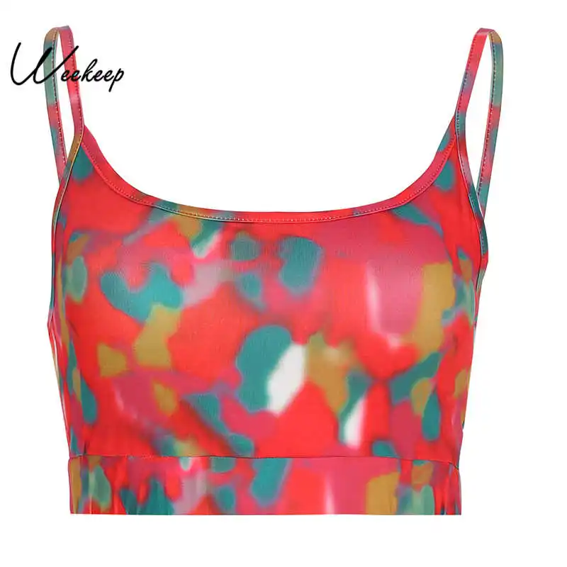 

Weekeep Cropped Printed Sexy Backless Cami Top Women Summer Bodycon Sleeveless Streetwear Crop Top 2019