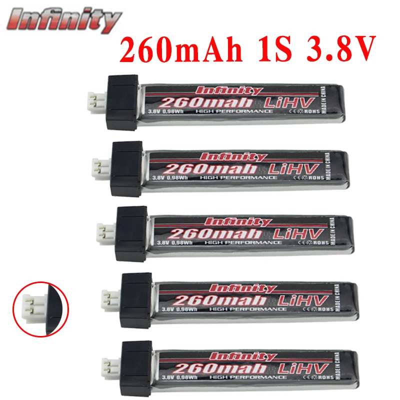 

5PCS Infinity Lipo Battery 260mAh 1S 85C 3.8V 1S Rechargeable FPV Battery with PH2.0 Plug for Indoor Racing Drone Toy