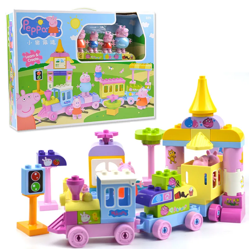 

Peppa pig blocks toys 2213 73pcs/set big Train Building Sets Children play toy assembled toys for children