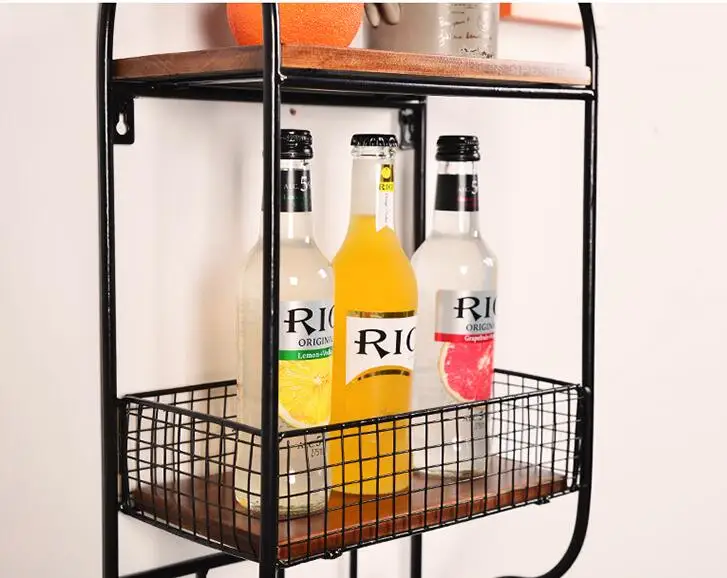 European style wall solid wood partition shelf rack. The living room iron art wall hang. A word shelf hanging wall cabinet..070