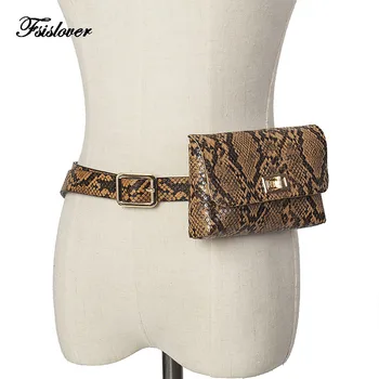 

Vintage Serpentine Women Fanny Pack Waist Pack High Quality PU Leather Phone Pouch Fashion Snake Skin Waist Bag Messenger Bags