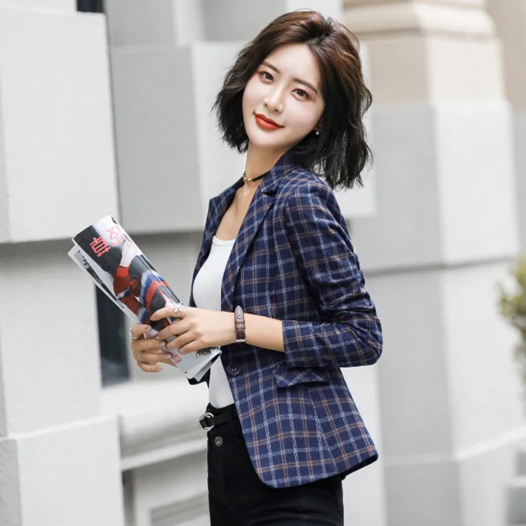 Professional women's suit suit fashion temperament in autumn and winter 2018 slim checked small suit overalls