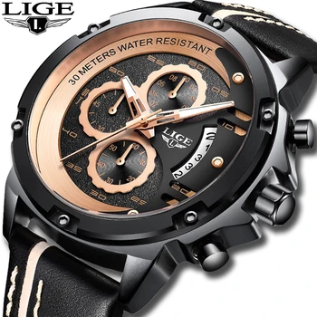 

2019 LIGE New Casual Leather Mens Watches Top Brand Luxury Male Milltary Sport Waterproof Analog Quartz Watch Relogio Masculino