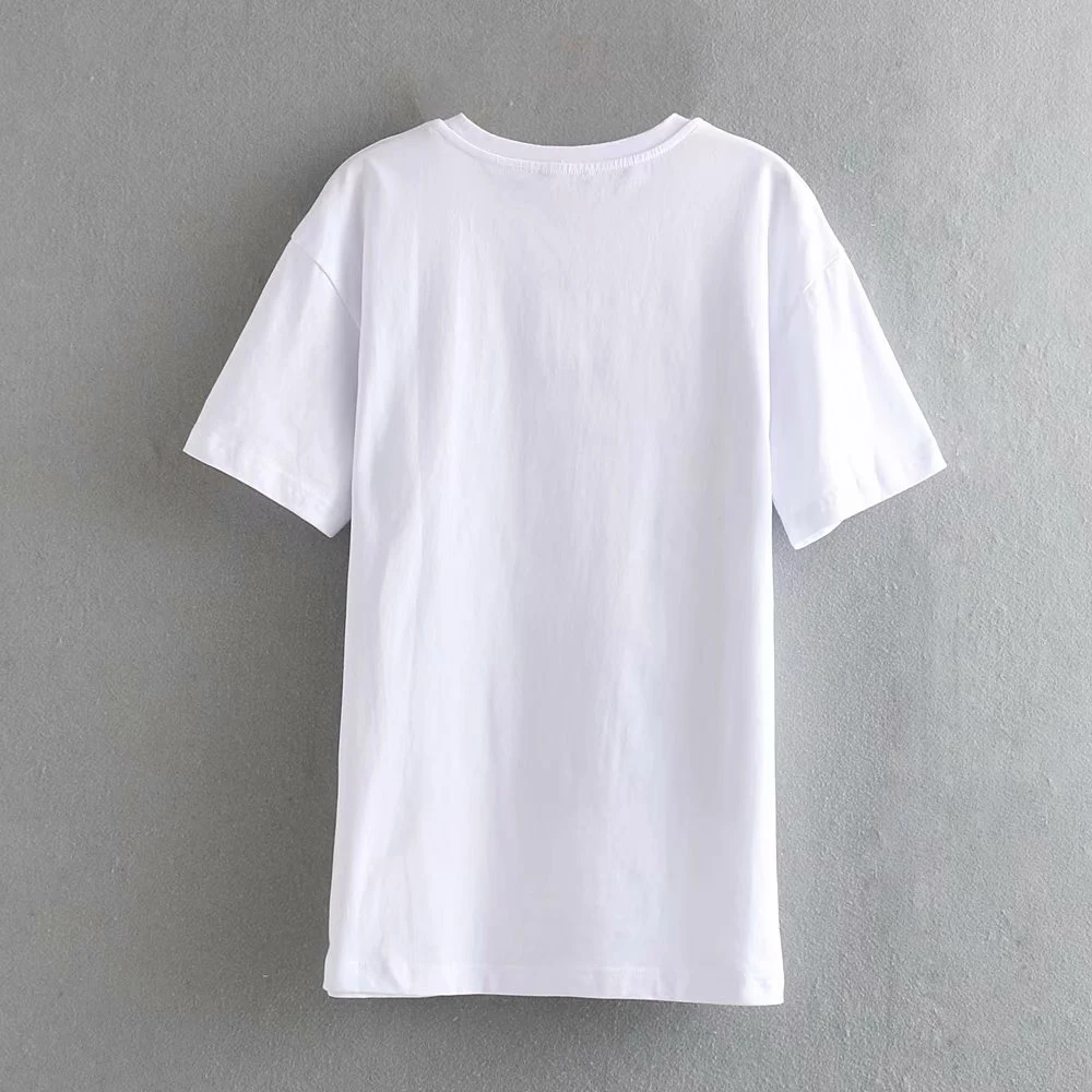 Летняя хлопковая модная футболка с принтом Za, Женская забавная белая Повседневная футболка с короткими рукавами и цветочным принтом, verano mujer