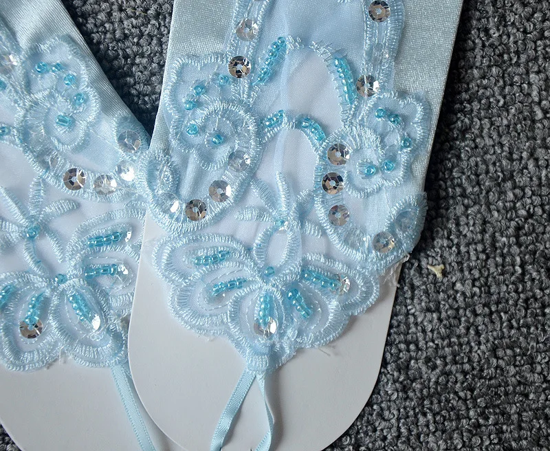 Flower Girl Gloves Wedding Dress Accessories White Children Long Gloves Without Finger Lace Suture Beads Sleeves D