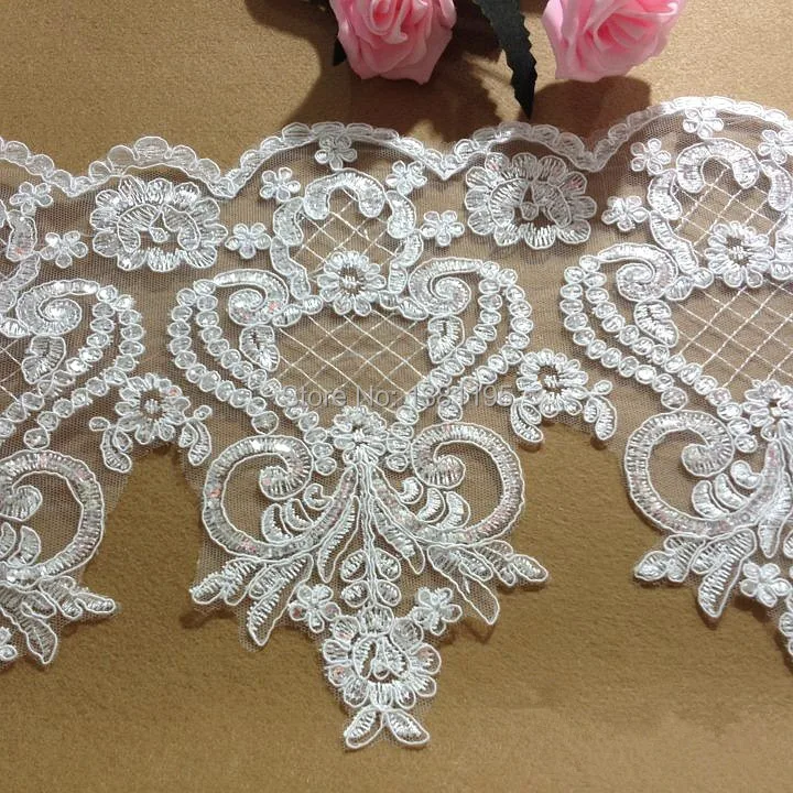 

European-style lace wedding veil headdress fabric accessories corded sequins lace trim