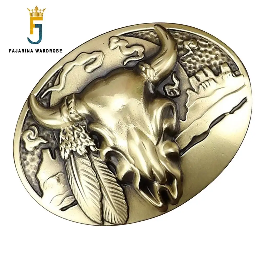 

FAJARINA Men's Design 3D Cattle Head Pattern Slide Styles Buckles Cow Brass Belt Buckle Only for 3.6-3.9cm Wide Belts BCK006