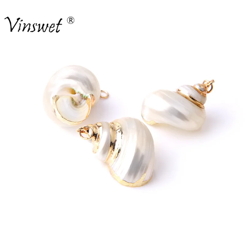 

5pcs Gold Color Trim Natural Conch Shell Pendant Loose Beads Sea Shell Jewelry for DIY Necklace Jewelry