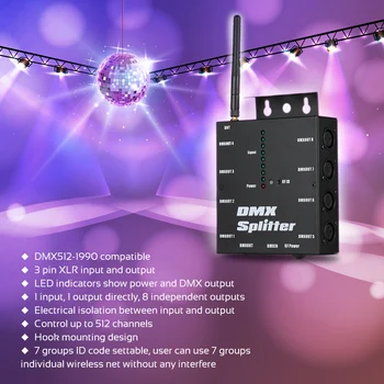 

Professional Wireless Distribution Amplifier Splitter 8 Channels DMX512 for Party DJ Show Club Disco KTV Stage Light