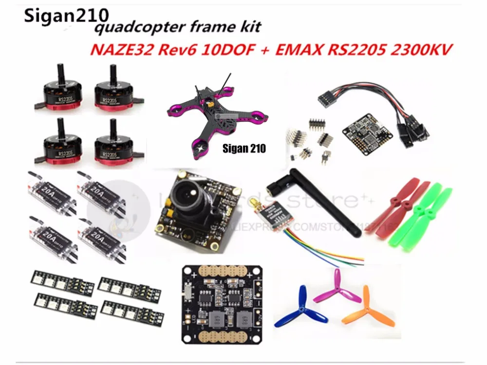 

DIY FPV mini drone Sigan210 quadcopter pure carbon frame kit EMAX RS2205 + littlebee 20A ESC 2-4S + NAZE32 Rev6 10DOF + camera