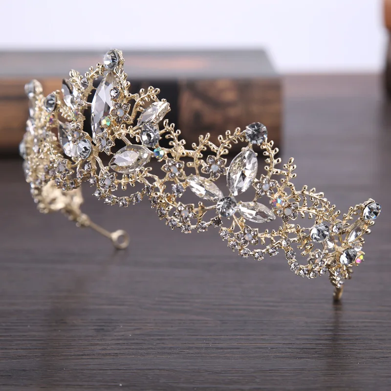 Новая мода в стиле барокко Роскошная обувь с украшением в виде кристаллов AB свадебная корона диадемы светильник Золото диадема, тиара для Для женщин свадебные аксессуары для волос